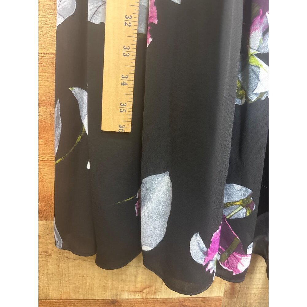 7th Avenue Design Studio Black Floral Tiered Maxi Skirt M Polyester - Picture 2 of 7